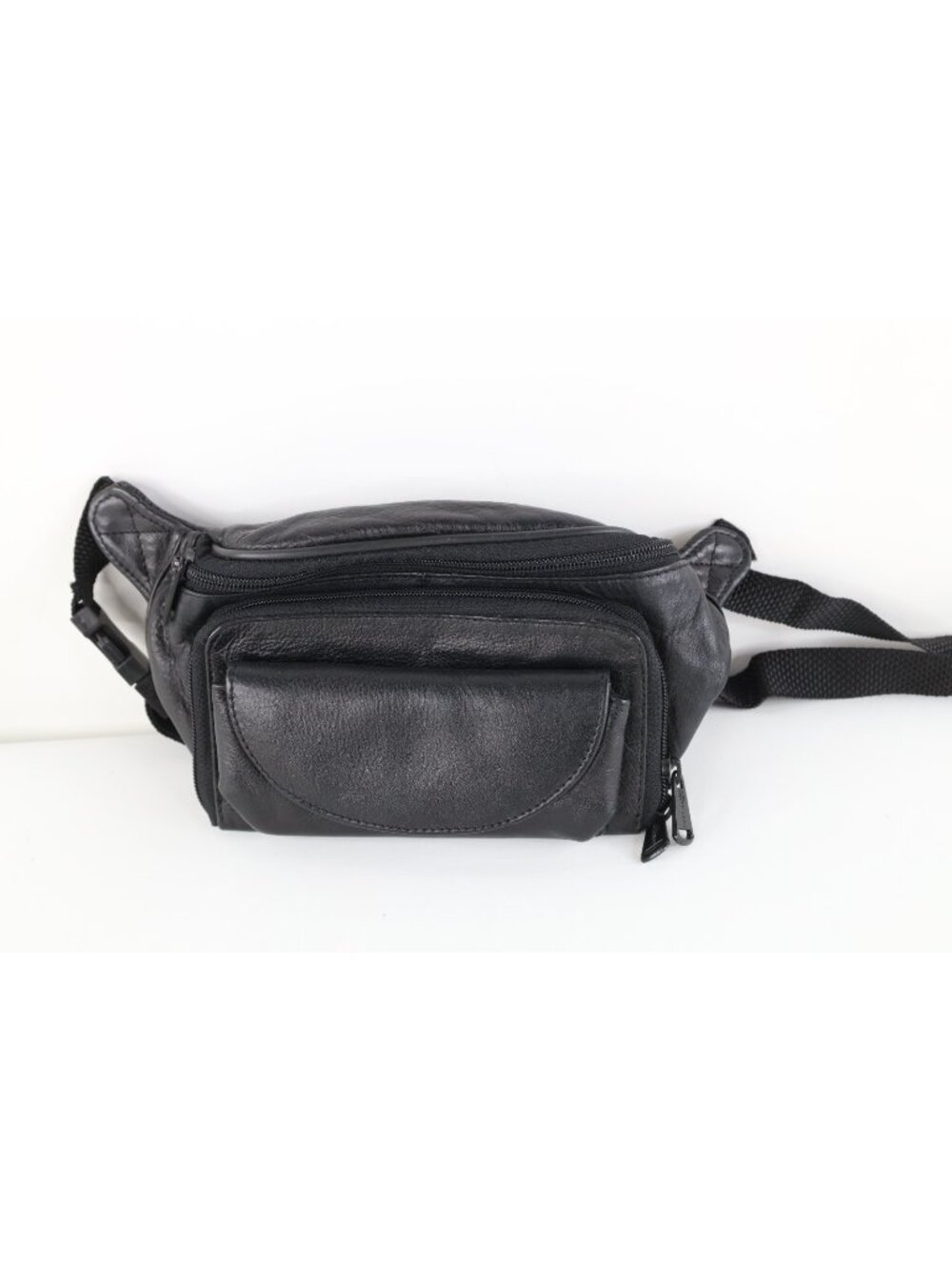Vintage 90s Streetwear Leather Festival Fanny Pack Belted Waist Bag Black
